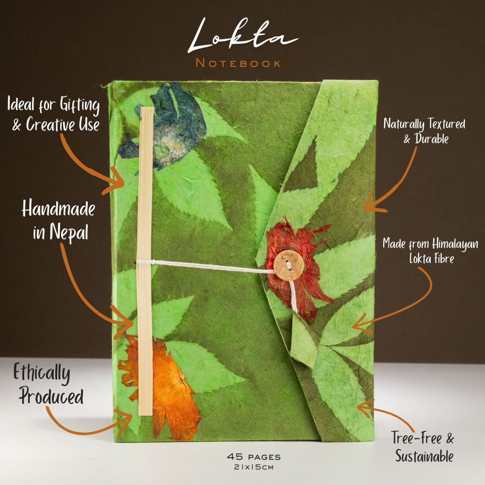 Lokta Bold Floral Moss Green Notebook