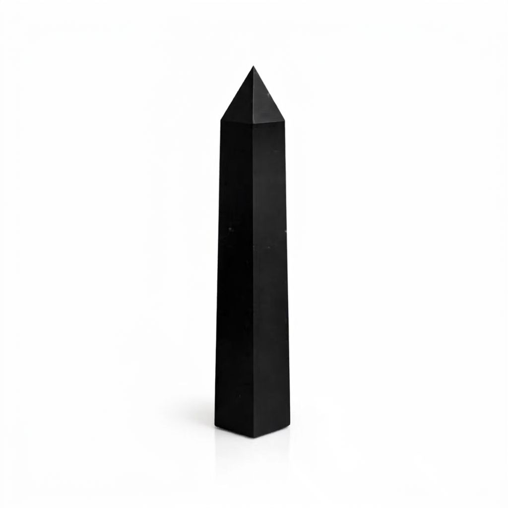 Black Tourmaline Six-Faceted Obelisk Point – Approx. 17cm