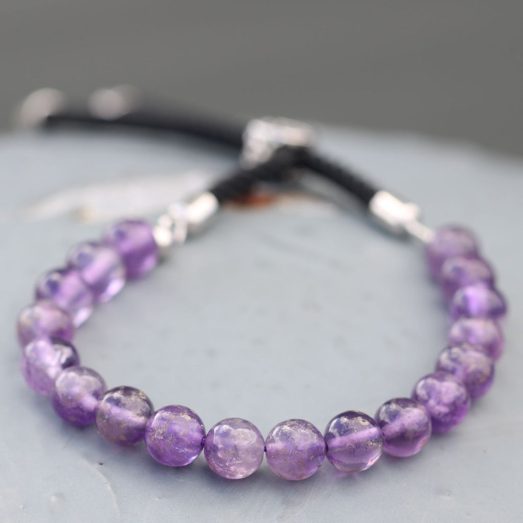 Amethyst 925 Silver Plated Gemstone Black String Bracelet