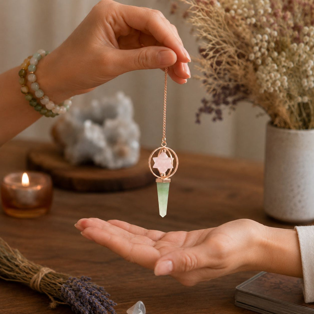Heart Compass | Rose Quartz & Green Aventurine Spinning Merkaba Pendulum in Copper