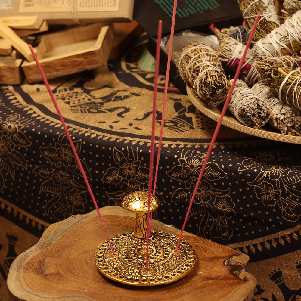 Brass Effect Mushroom Plate Incense Holder