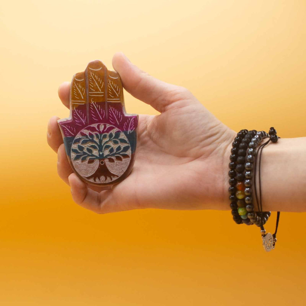 Tree of Life Soapstone Hamsa Incense Holder
