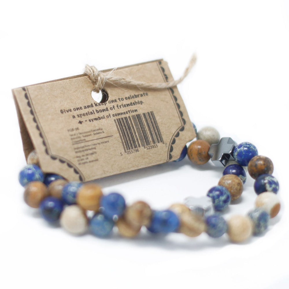 Dalmatian Jasper & Yellow Agate Set of 2 Gemstones Friendship Bracelets - Protection