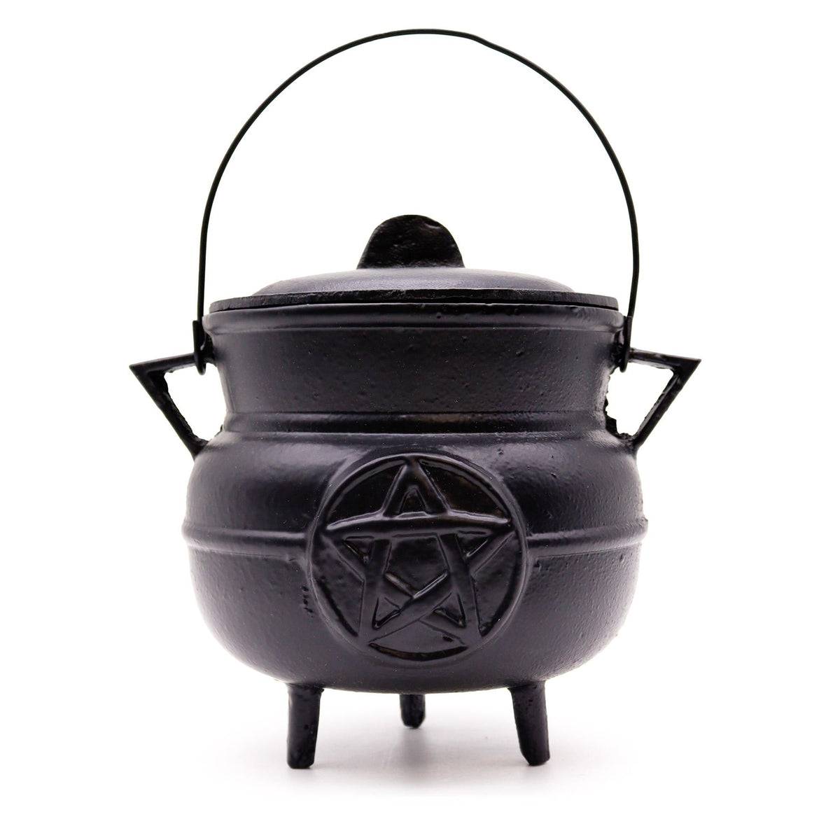 Large Pentagram Cast Iron Cauldron with Lid | 21 × 15cm