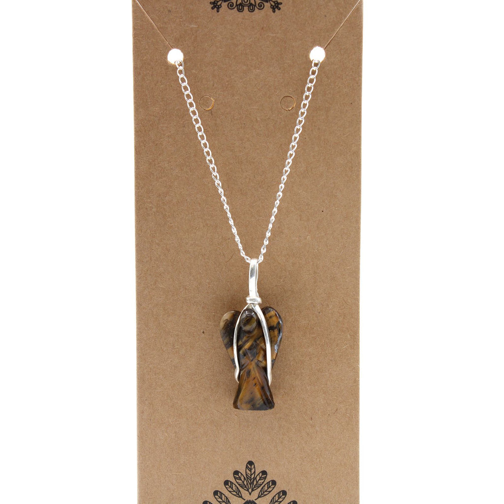 Tiger Eye Guardian Angel Pendant Necklace