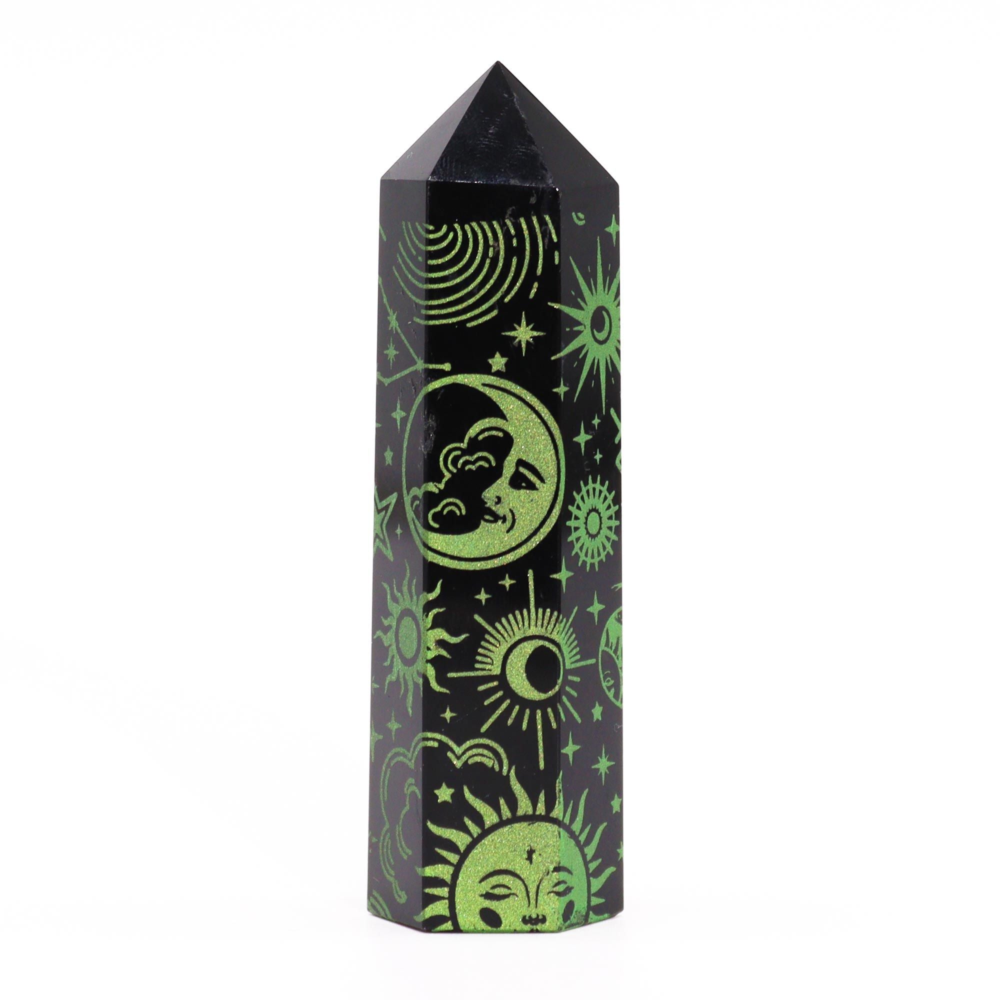 Mystic Story Forest Green Black Obsidian Point