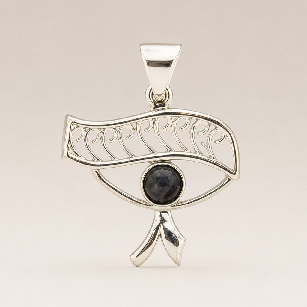 Cleopatra Eye Iolite Pendant | Silver Plated | 45cm Cord