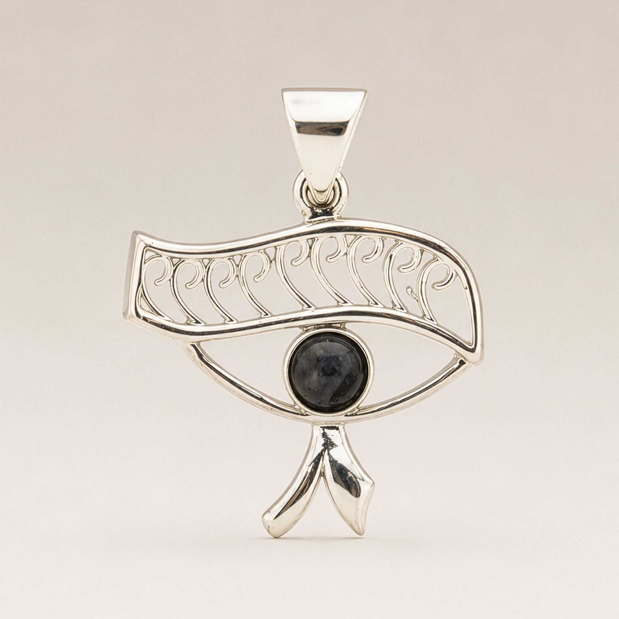 Cleopatra Eye Iolite Pendant | Silver Plated | 45cm Cord
