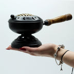 Large Iron Censer on Stand Incense Burner - Gold Detail