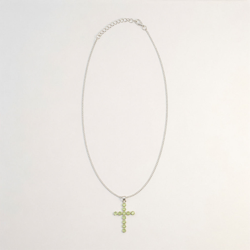 Peridot Crucifix Pendant | Silver Plated | 45cm Chain