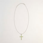Peridot Crucifix Pendant | Silver Plated | 45cm Chain