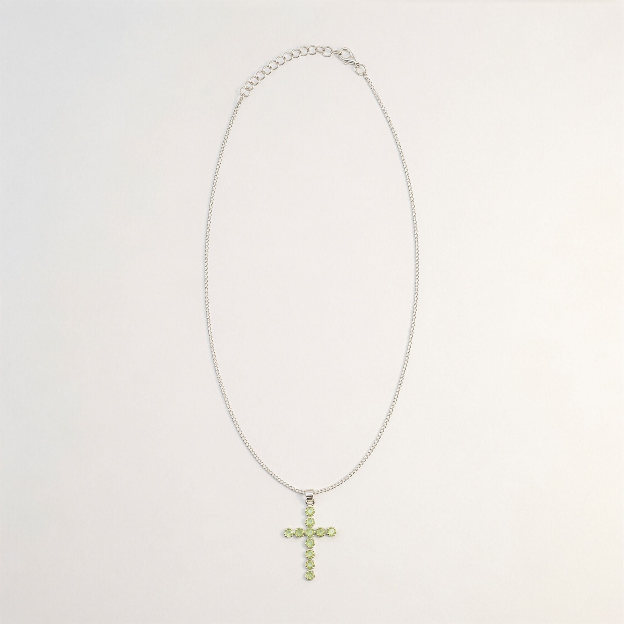 Peridot Crucifix Pendant | Silver Plated | 45cm Chain
