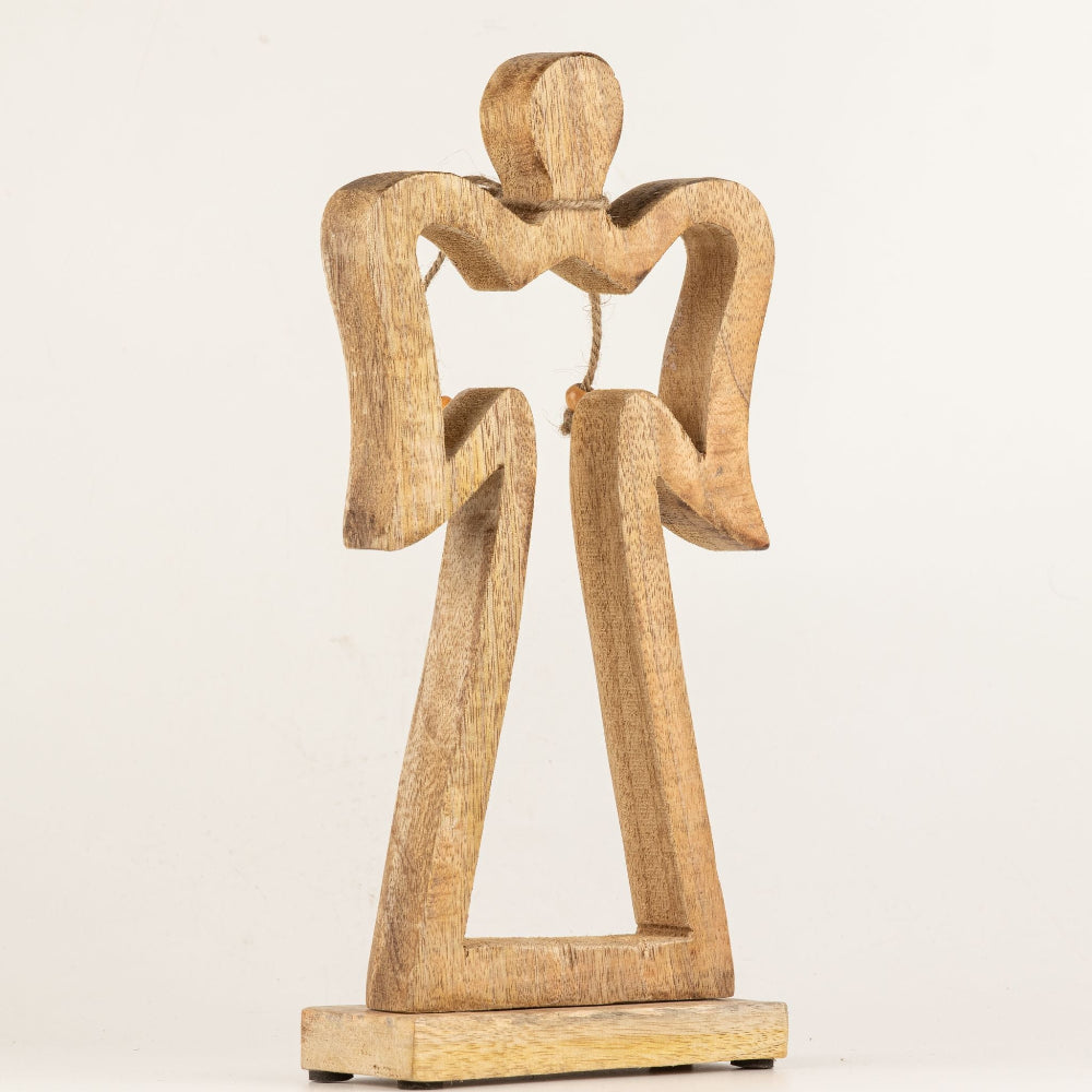 White Halo Angel Ornament in Mango Wood – Large