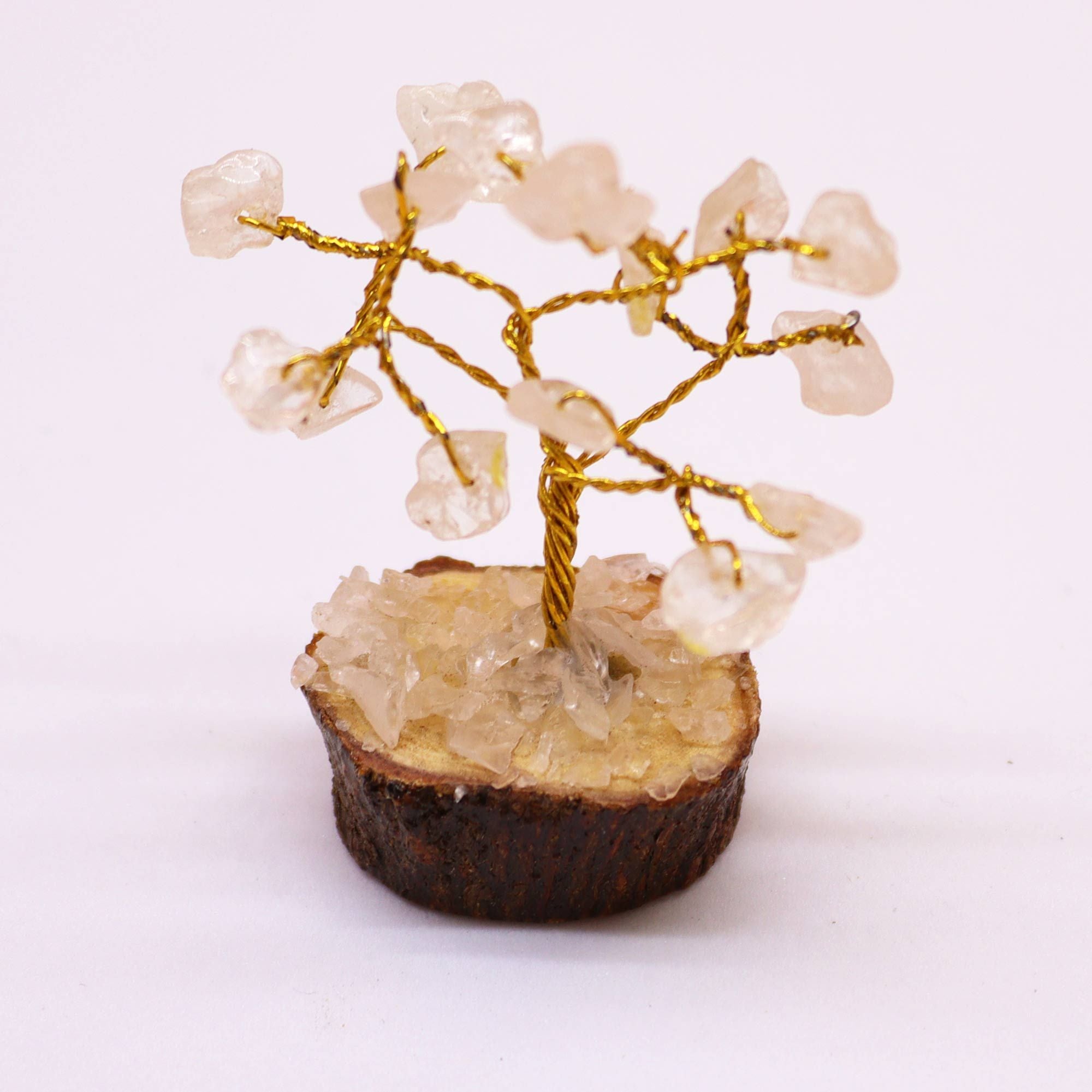 Mini Gemstone Tree On Wood Base- Rock Quartz     (15 stones)