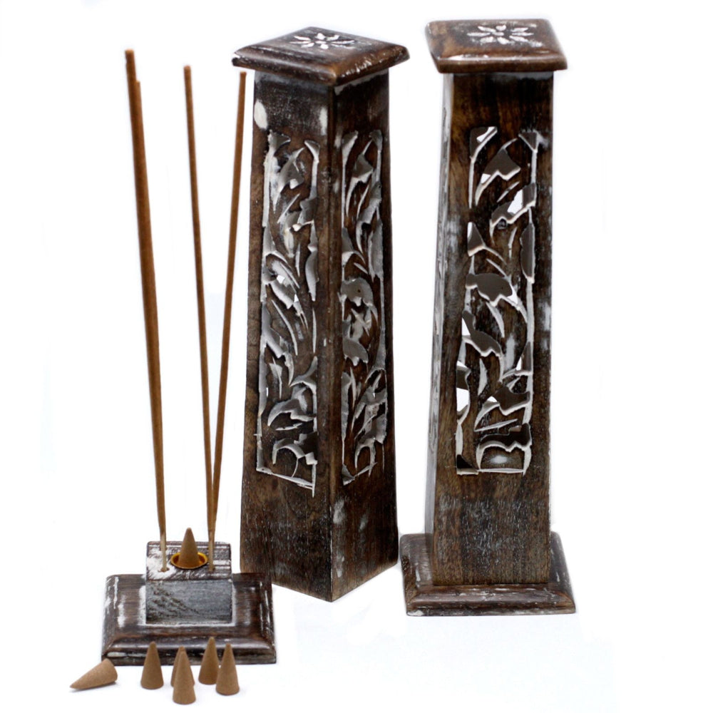 Mango Wood Tapered Incense Tower Washed Design 2