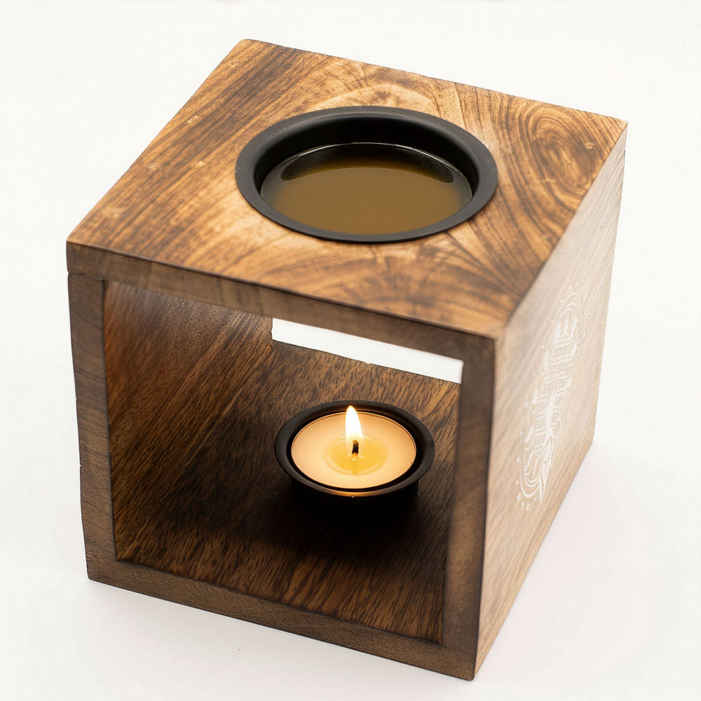 Moon Goddess Square Mango Wood Oil Burner Large