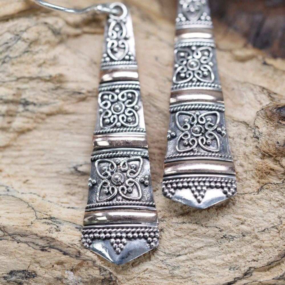 Tribal Drops Silver & Gold Earrings