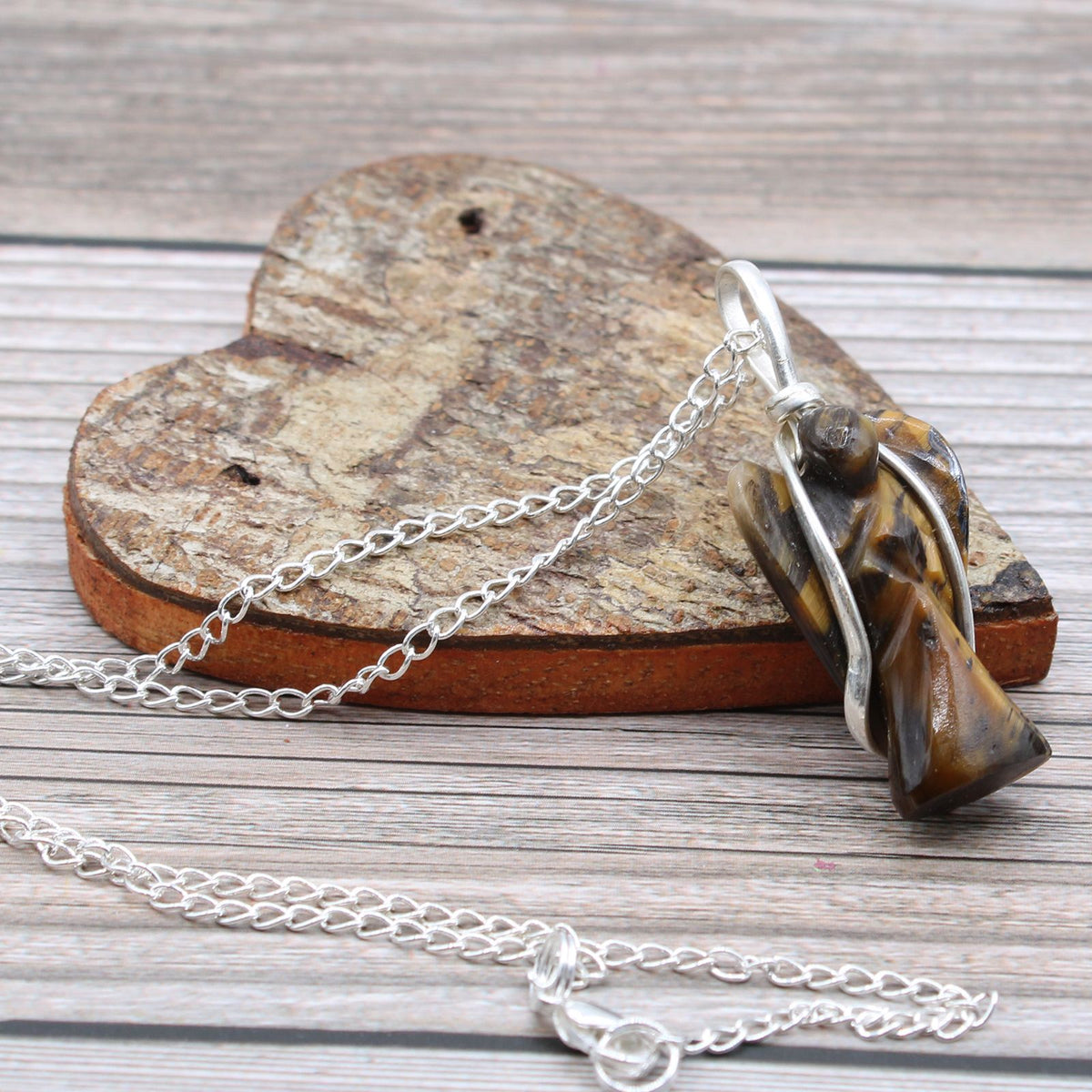 Tiger Eye Guardian Angel Pendant Necklace