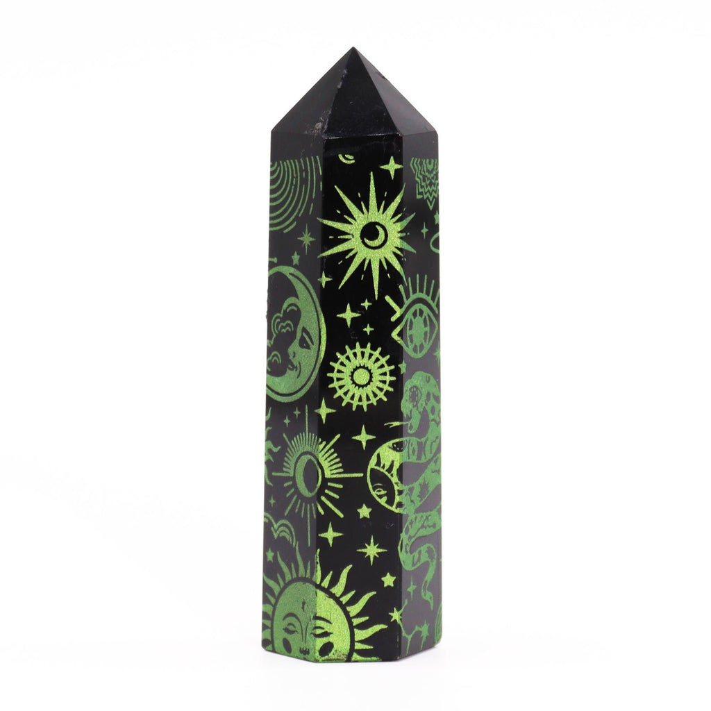 Mystic Story Forest Green Black Obsidian Point