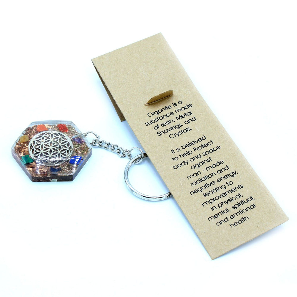 Octagon Flower of Life Orgonite Power Keyring