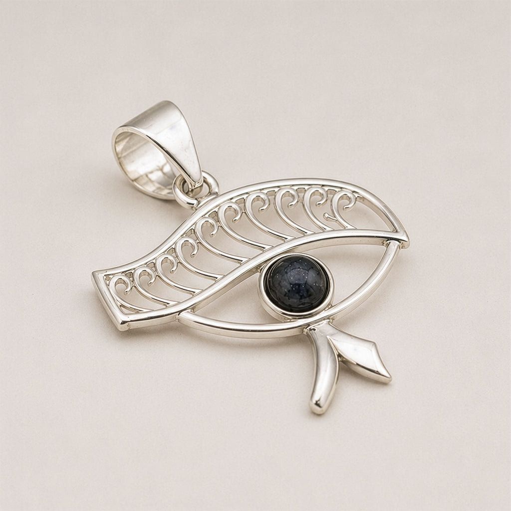 Cleopatra Eye Iolite Pendant | Silver Plated | 45cm Cord
