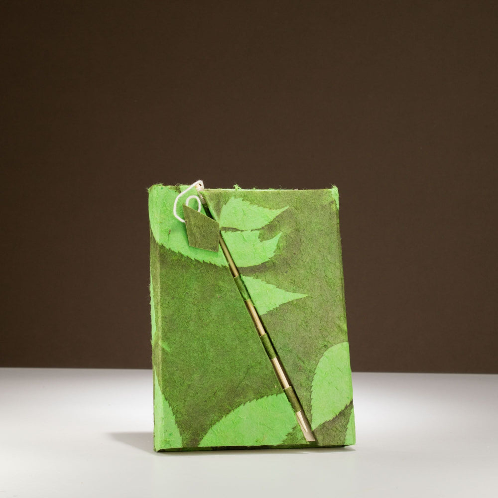 Lokta Bold Floral Moss Green Bamboo Lock Notebook  Medium