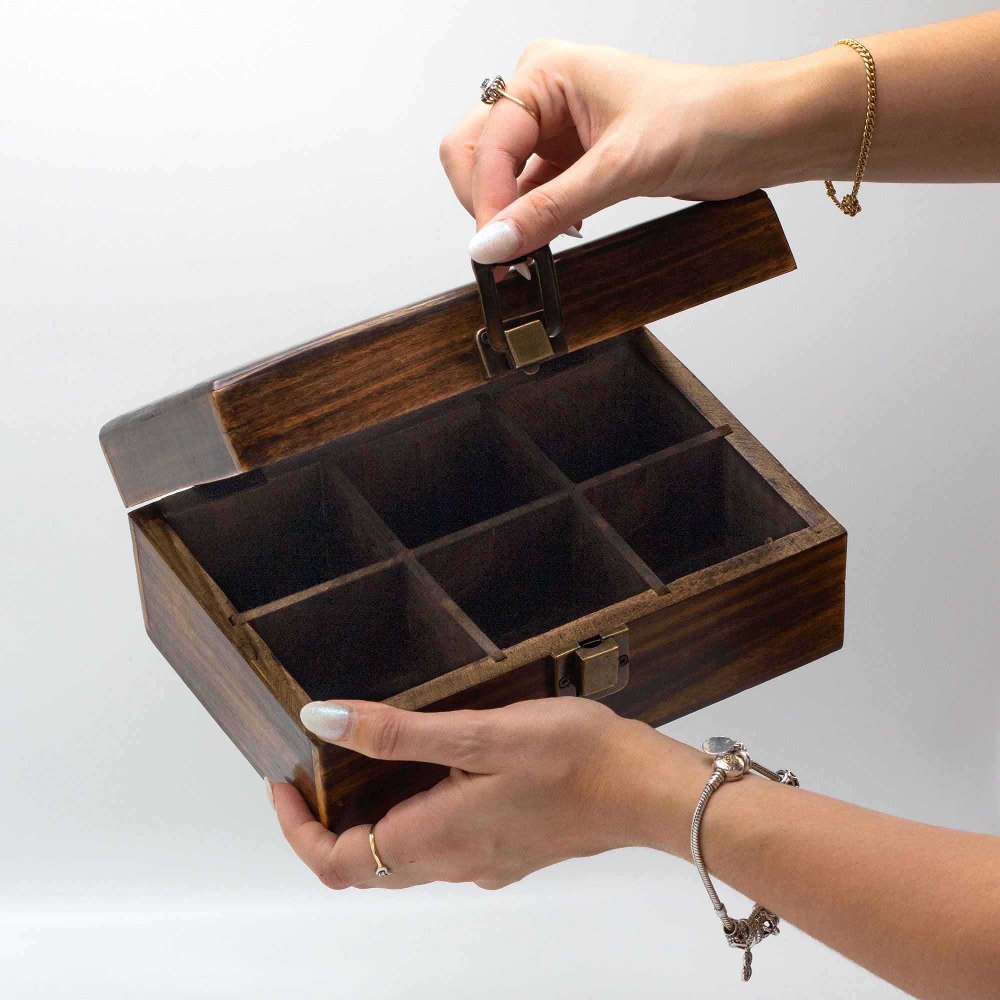 Mango Carved Tea Box 6 compartments