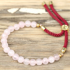 Rose Quartz 18K Gold Plated Gemstone Bordeaux String Bracelet