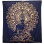 Buddha Cotton Bedspread & Wall Hanging – Blue & Gold | Double