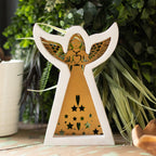 Whitewashed Mango Wood Angel with Iron Cut-Out - Large