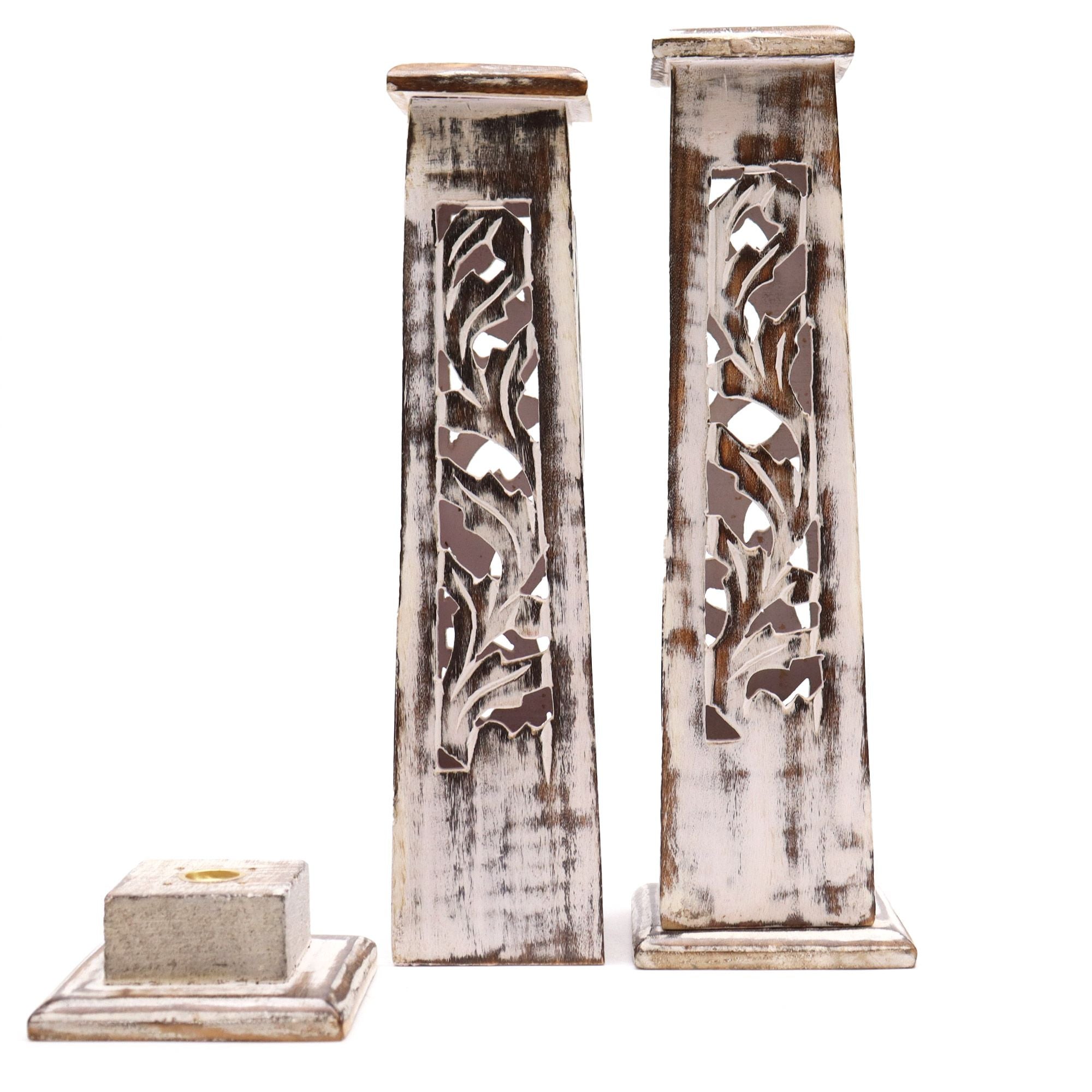 Mango Wood Tapered Incense Tower Washed Design 2
