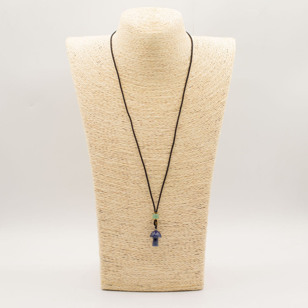 Sodalite Mushroom Cord Necklace Gemstone Pendant