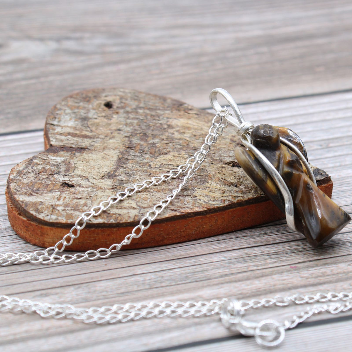 Tiger Eye Guardian Angel Pendant Necklace