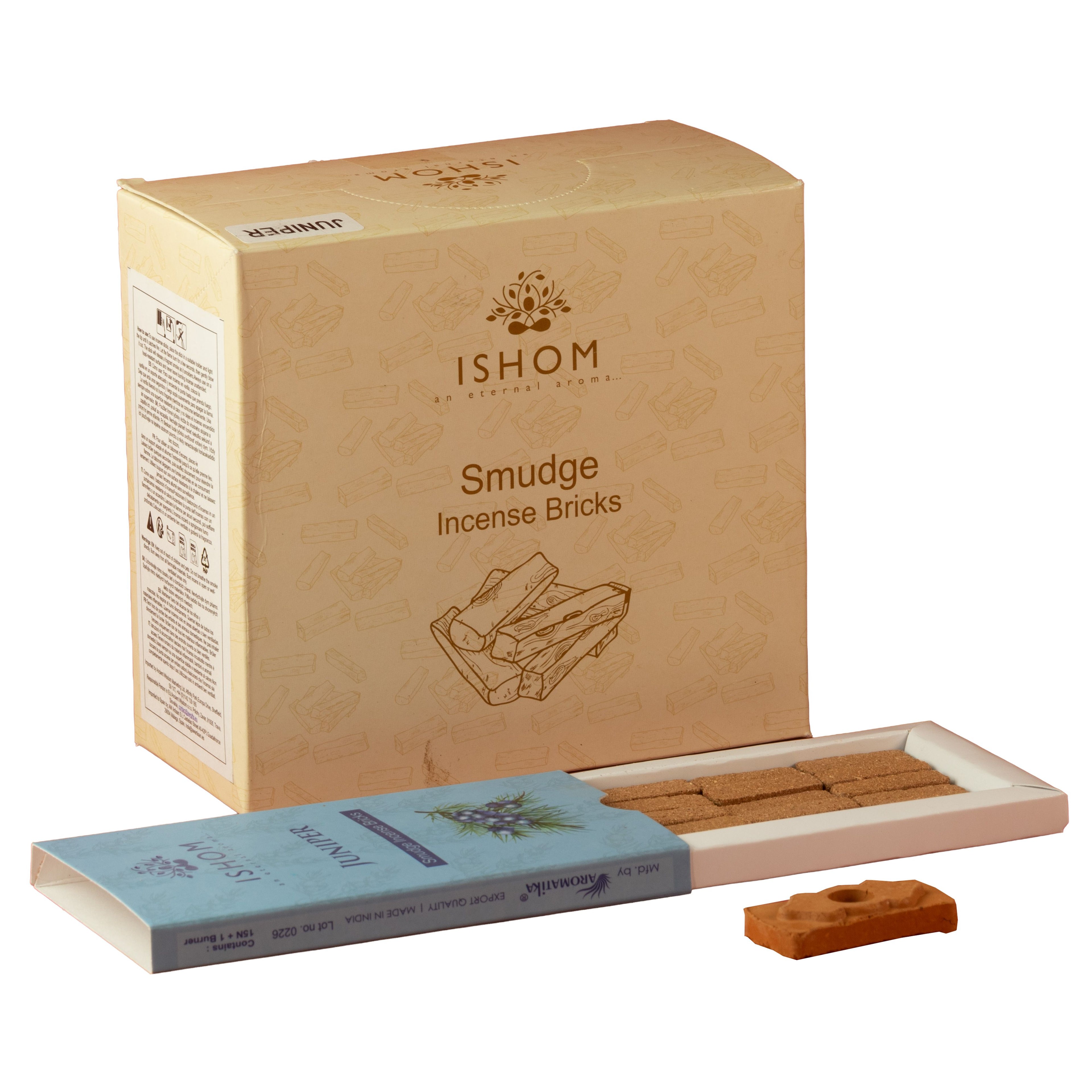 Pack of 15 Natural Incense Smudge Bricks and Burner - Juniper