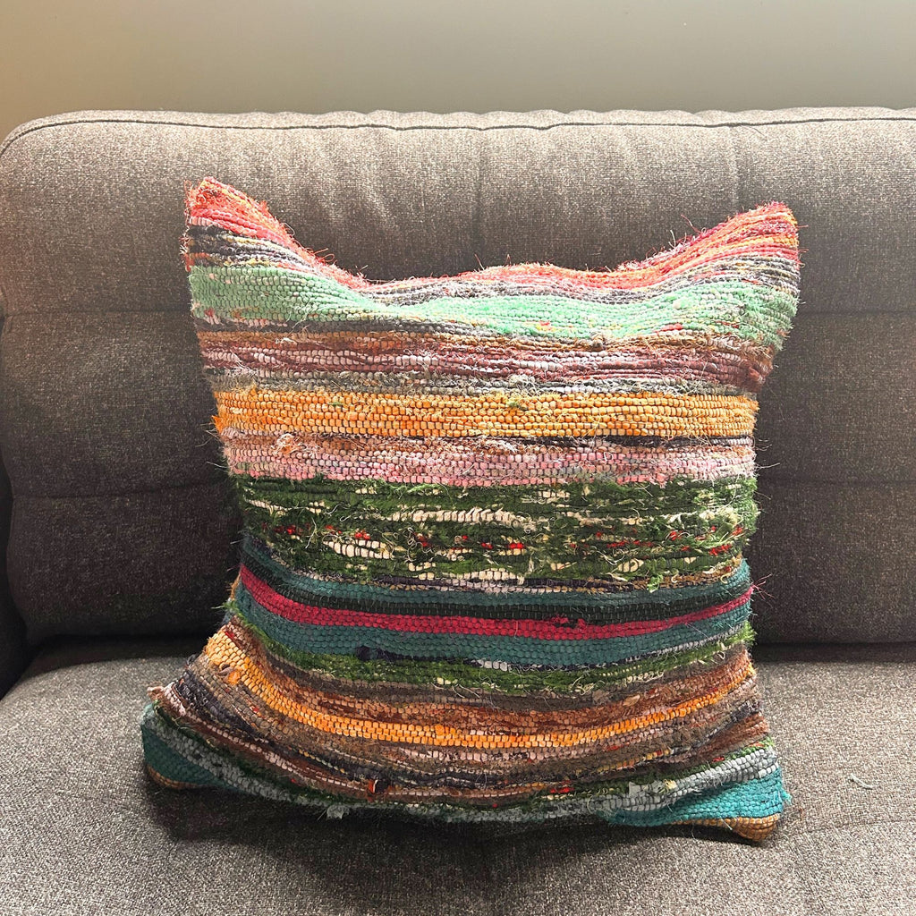Charcoal Greys Rag Rug Cushion Cover | Recycled Cotton | Handmade in India