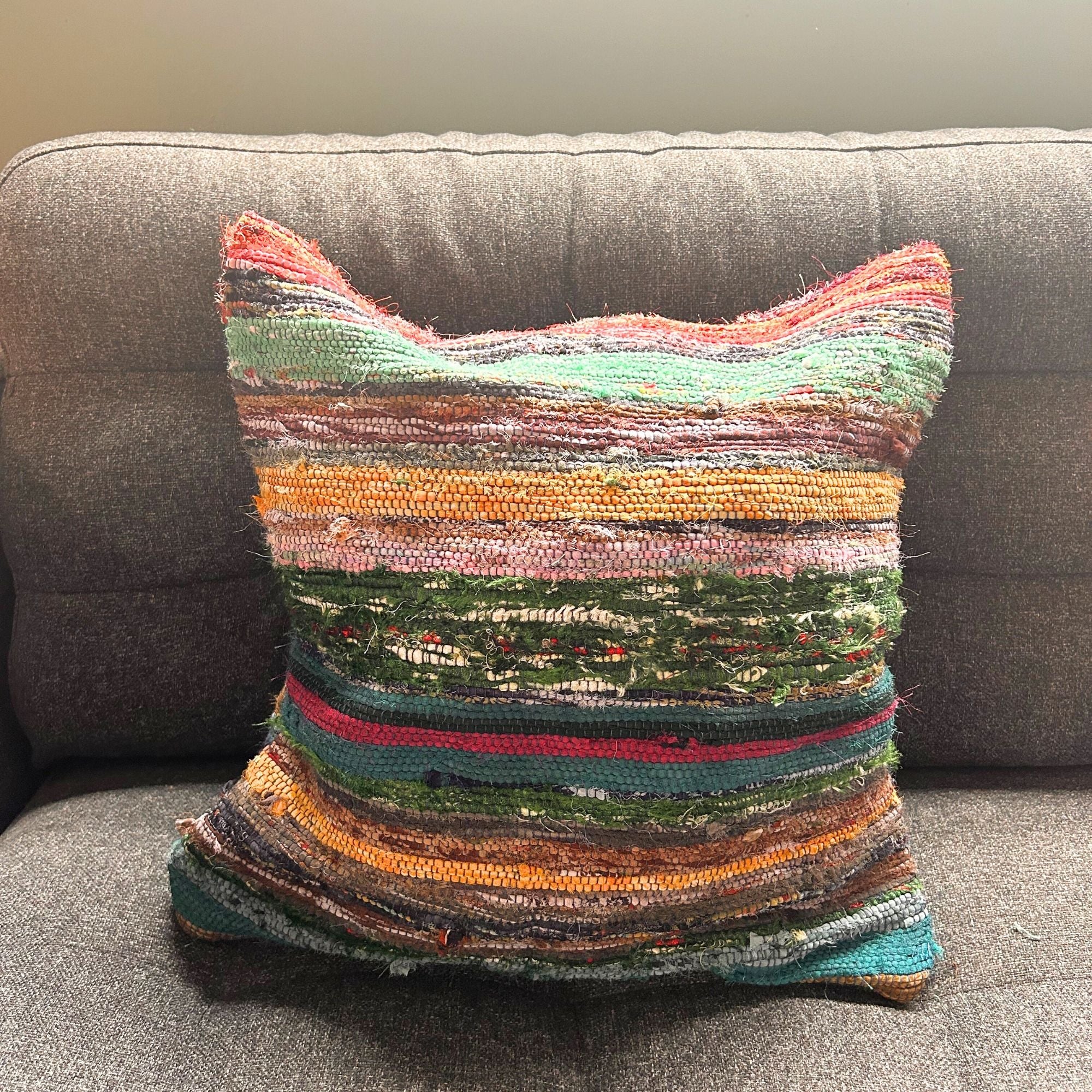 Charcoal Greys Rag Rug Cushion Cover | Recycled Cotton | Handmade in India