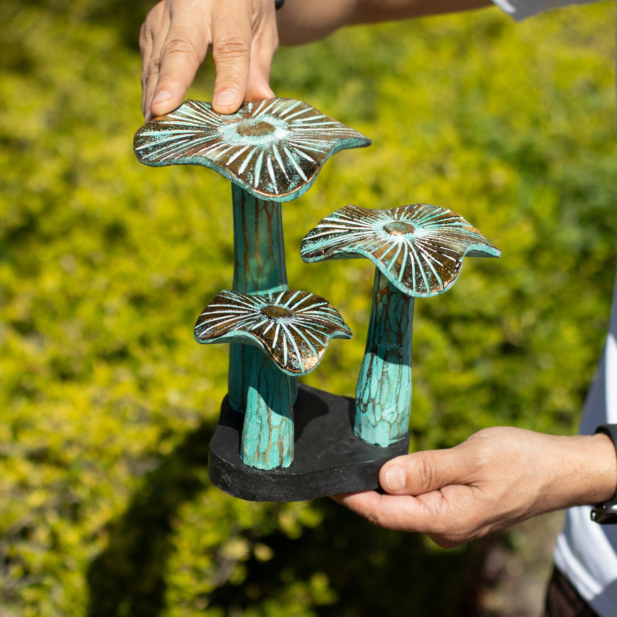 The Gilded Grove — Small Greenwash Mushroom Sculpture