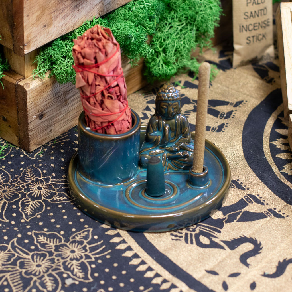 Ceramic Blue Multi Purpose Buddha Incense Plate