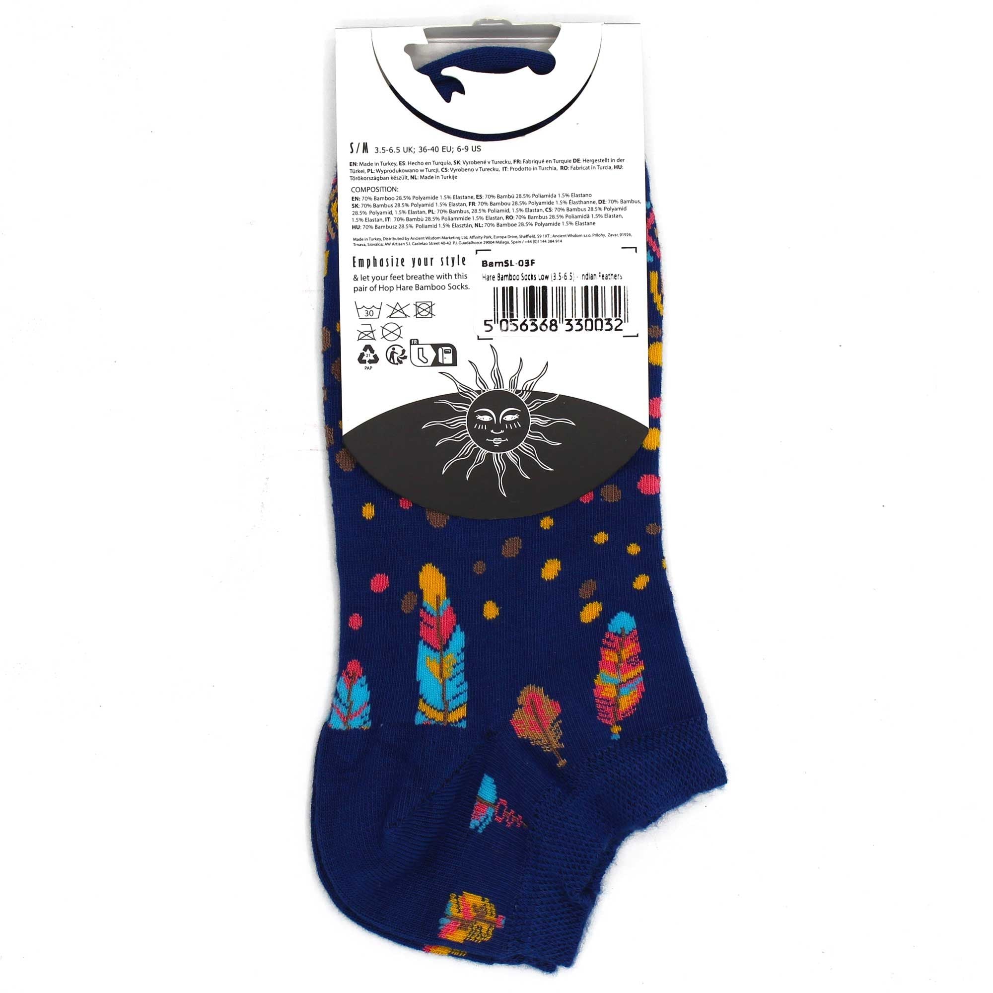 S/M Hop Hare Bamboo Socks Low Indian Feathers