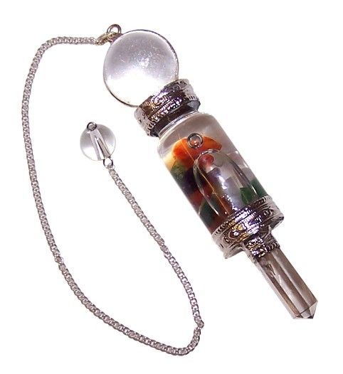 Floating Chakra Pendulum | Clear Quartz Point with Floating Chakra Stones