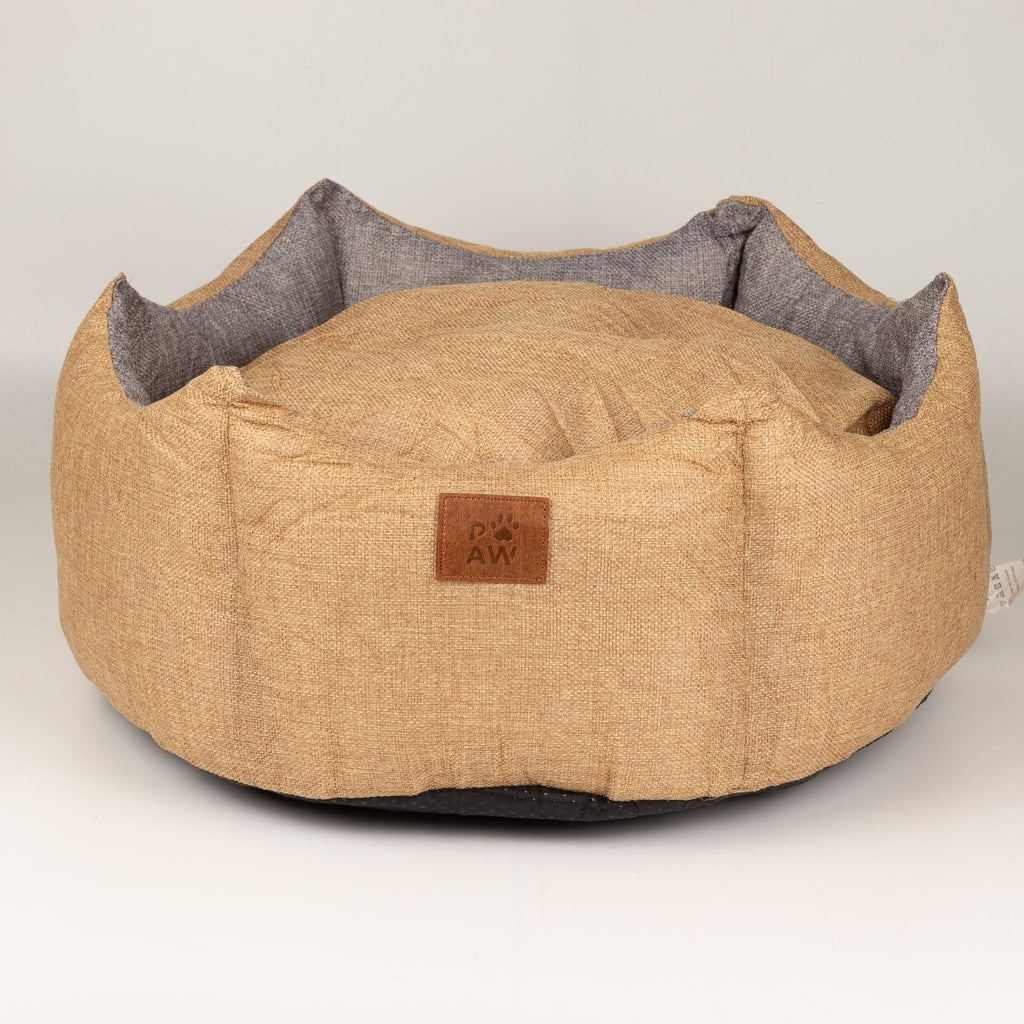 Royal Crown Pet Bed for Cats & Small Dogs - Sand & Grey - Medium (50 × 50 × 26cm)
