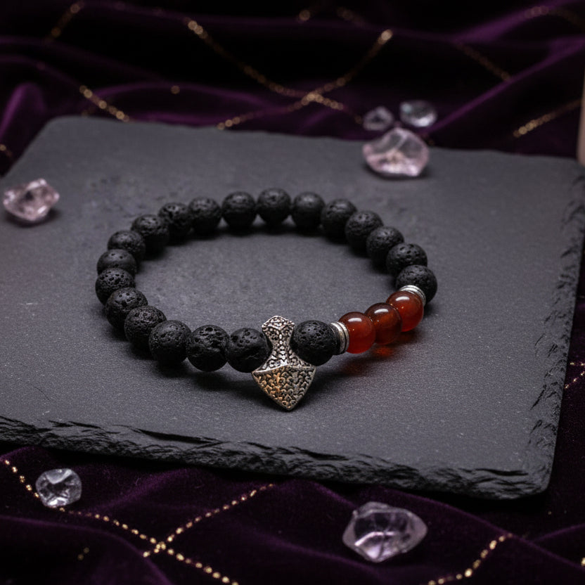 Axe-head Carnelian Lava Stone Bracelet