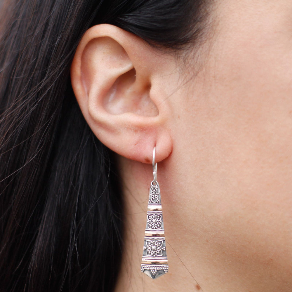 Tribal Drops Silver & Gold Earrings