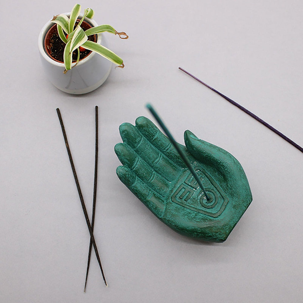Earth Protect Hand Incense Burner - Green Stone Ritual Holder