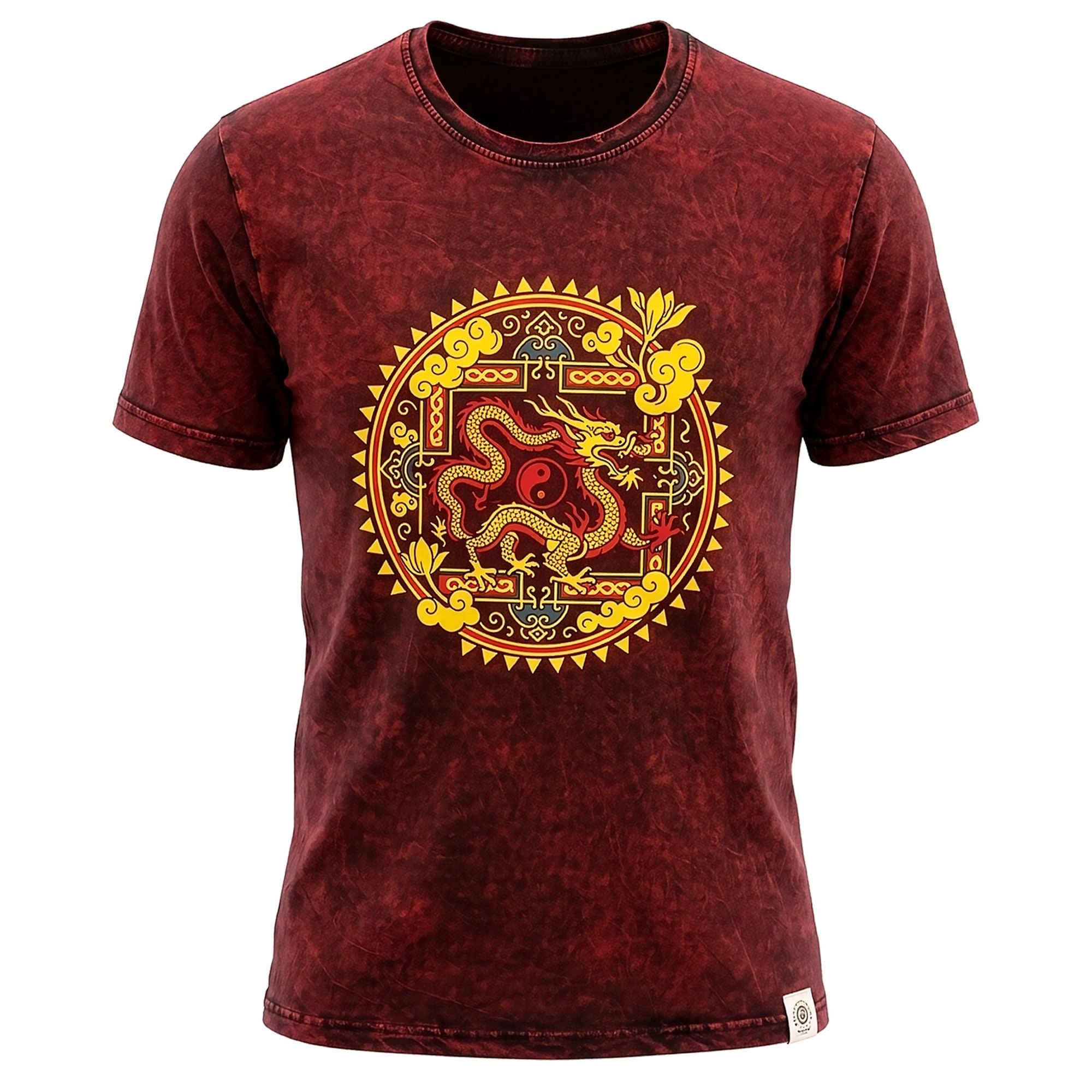 Nomad Sari Stonewashed Cotton T-Shirt | Dragon Mandala | Maroon | XL