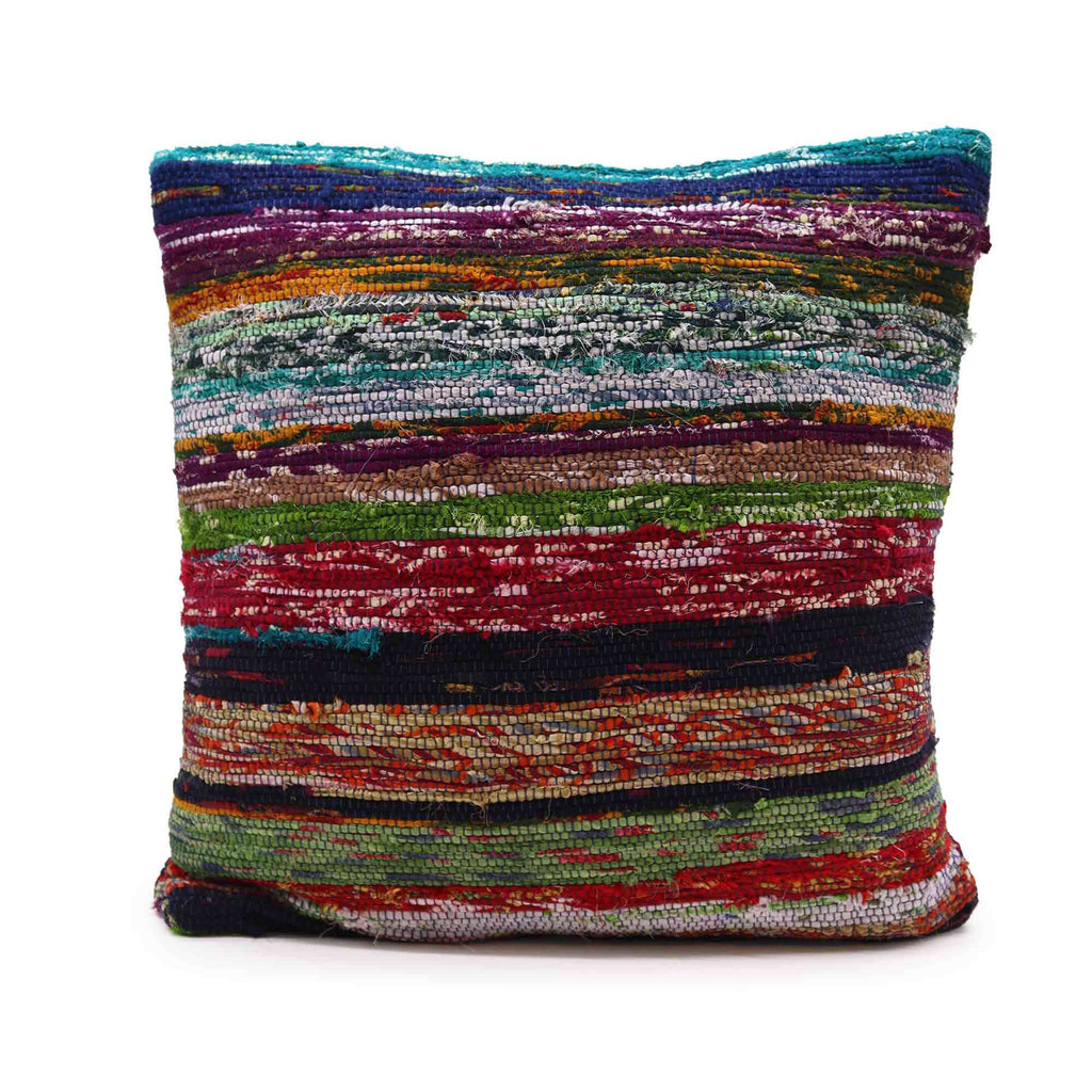 Aqua Blues Rag Rug Cushion Cover | Recycled Cotton | Handmade in India