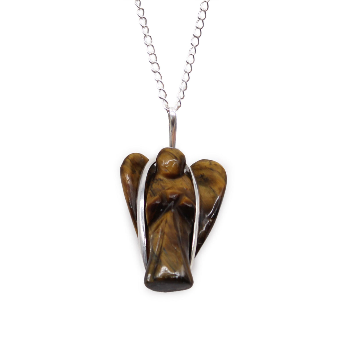 Tiger Eye Guardian Angel Pendant Necklace