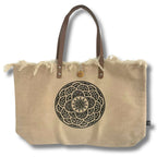 Mandala Natural Tote Bag Leather Handle
