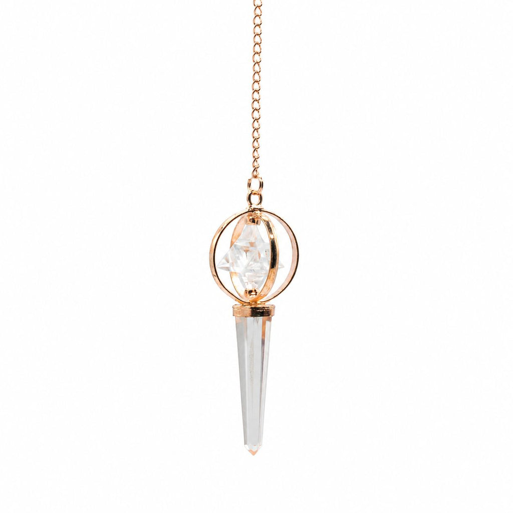 Stellar Gateway | Clear Quartz Spinning Merkaba Pendulum in Copper