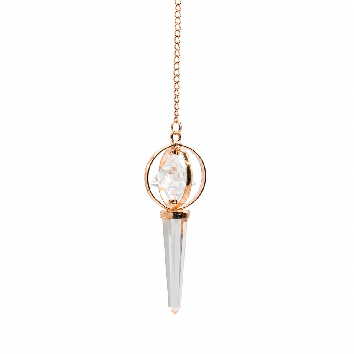 Stellar Gateway | Clear Quartz Spinning Merkaba Pendulum in Copper